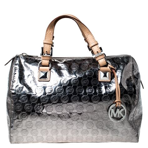 michael kors black and silver bag|Michael Kors silver satchel handbag.